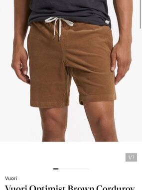 Vuori Men's Brown Corduroy Athletic Shorts